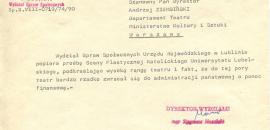 List do Andrzeja Ziębińskiego, MKiS (Departament Teatru i Estrady)