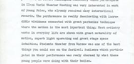 Lektorat oraz Collage - recenzje z biuletynu II Światowego Festiwalu Teatrów w Caracas, sierpień 1974 (tłumaczenie angielskie)
